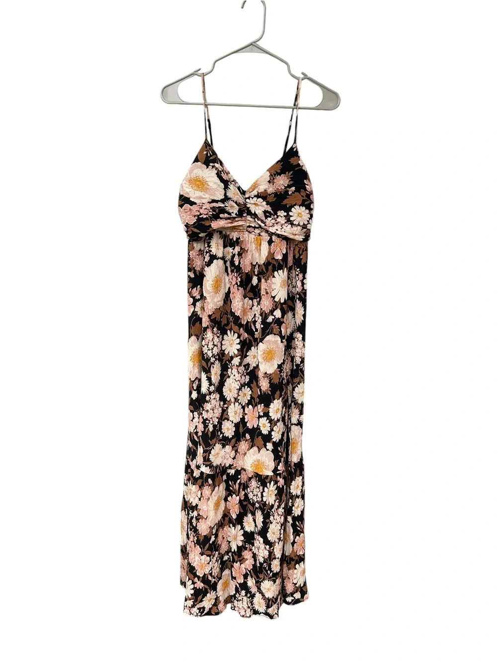 Abercrombie & Fitch Crinkle Textured Ruched Black Floral Maxi Dress - Size LT